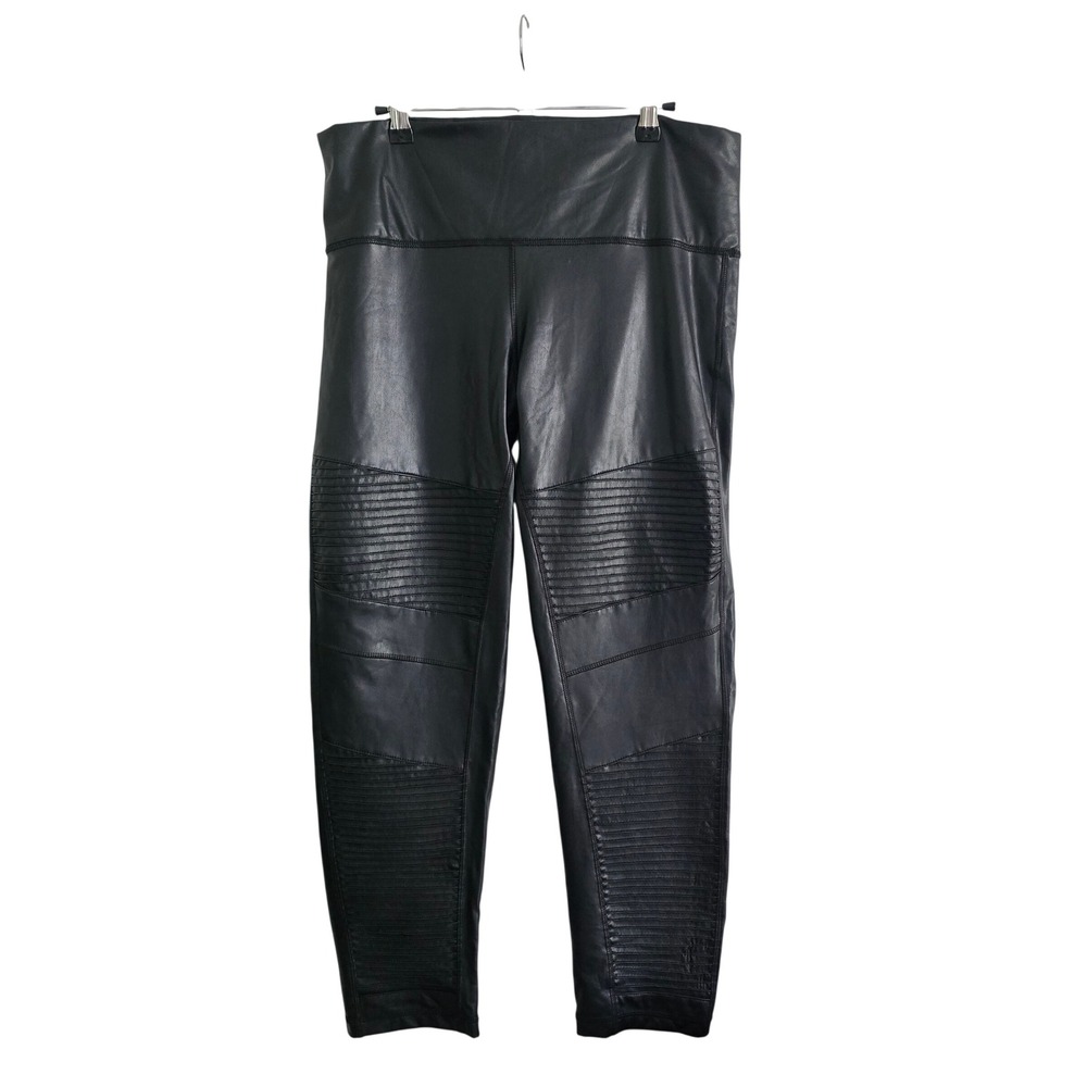 7 For All Mankind Leggings Women XL Black NWT Faux Leather Moto Pintuck Ribbed